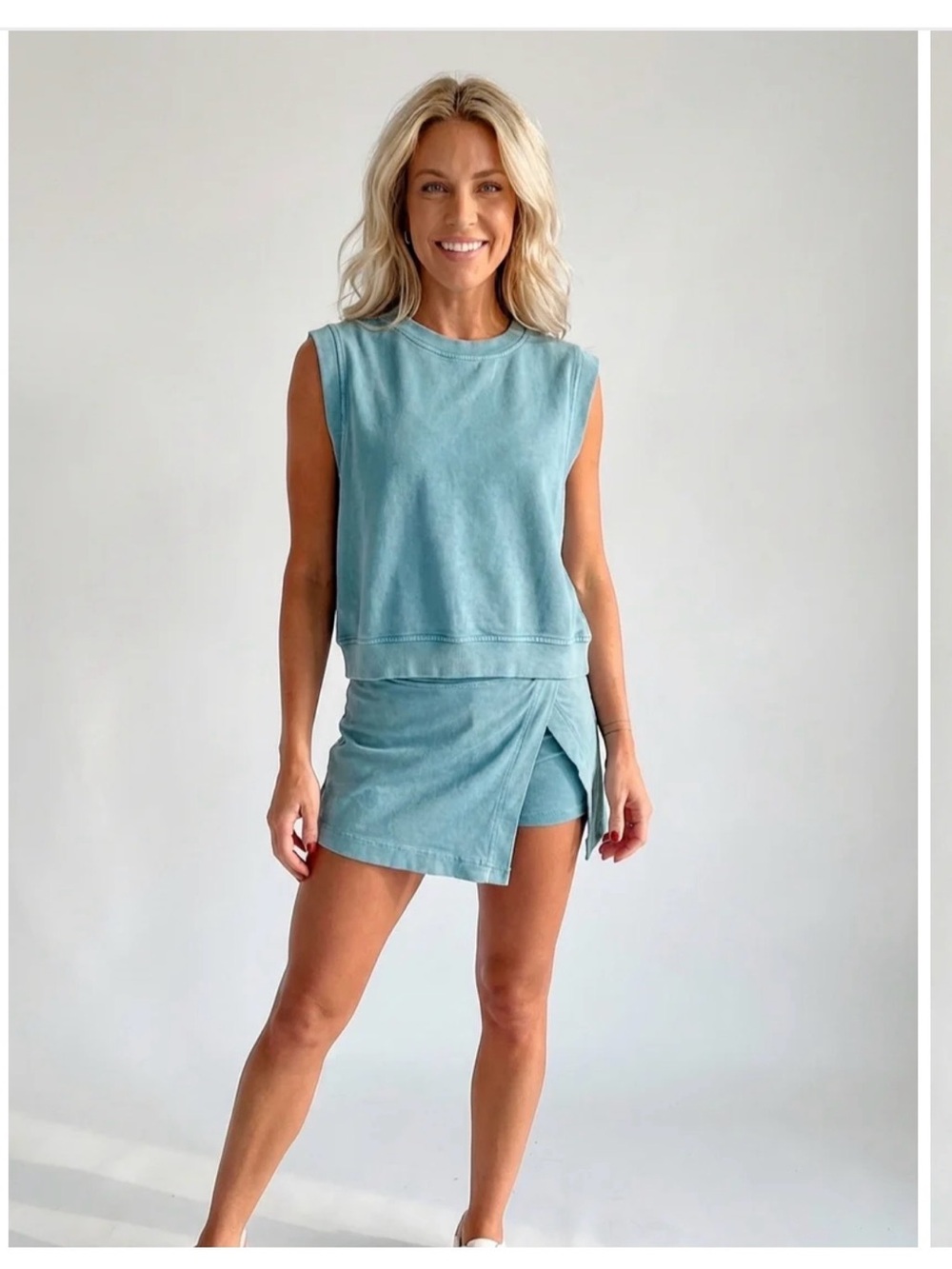 Women’s Washed Teal Wrap Mini Skirt